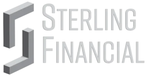 Sterling Financial Management: Stylized 3D S on the left with the words Sterling Financial on two lines to the right in silver